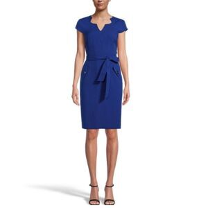 Take 50% OFF- Glamour Blue Dress with V-Neck Cap Sleeves, Size-8
